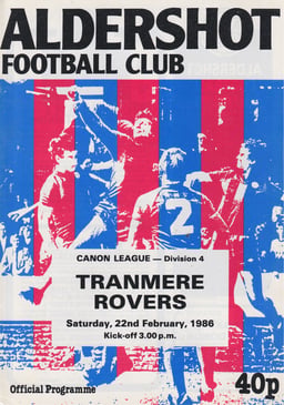 Aldershot v Tranmere Rovers Match Programme 1986-04-15